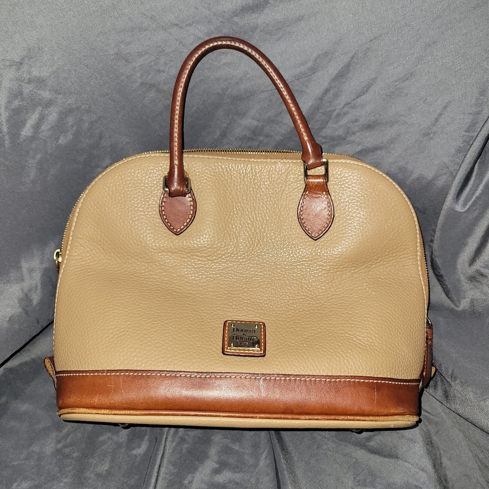 Vintage Dooney and Bourke Tan Taupe Pebble Grain Leather Zip Dome Satchel Purse
